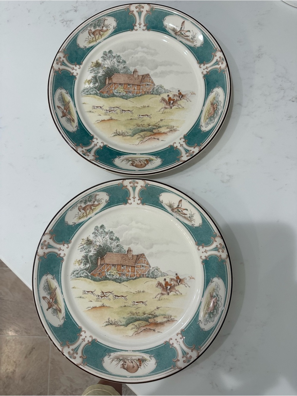 Teal and Cream Country Hunt Decorative Dinner Plates - Set of 2